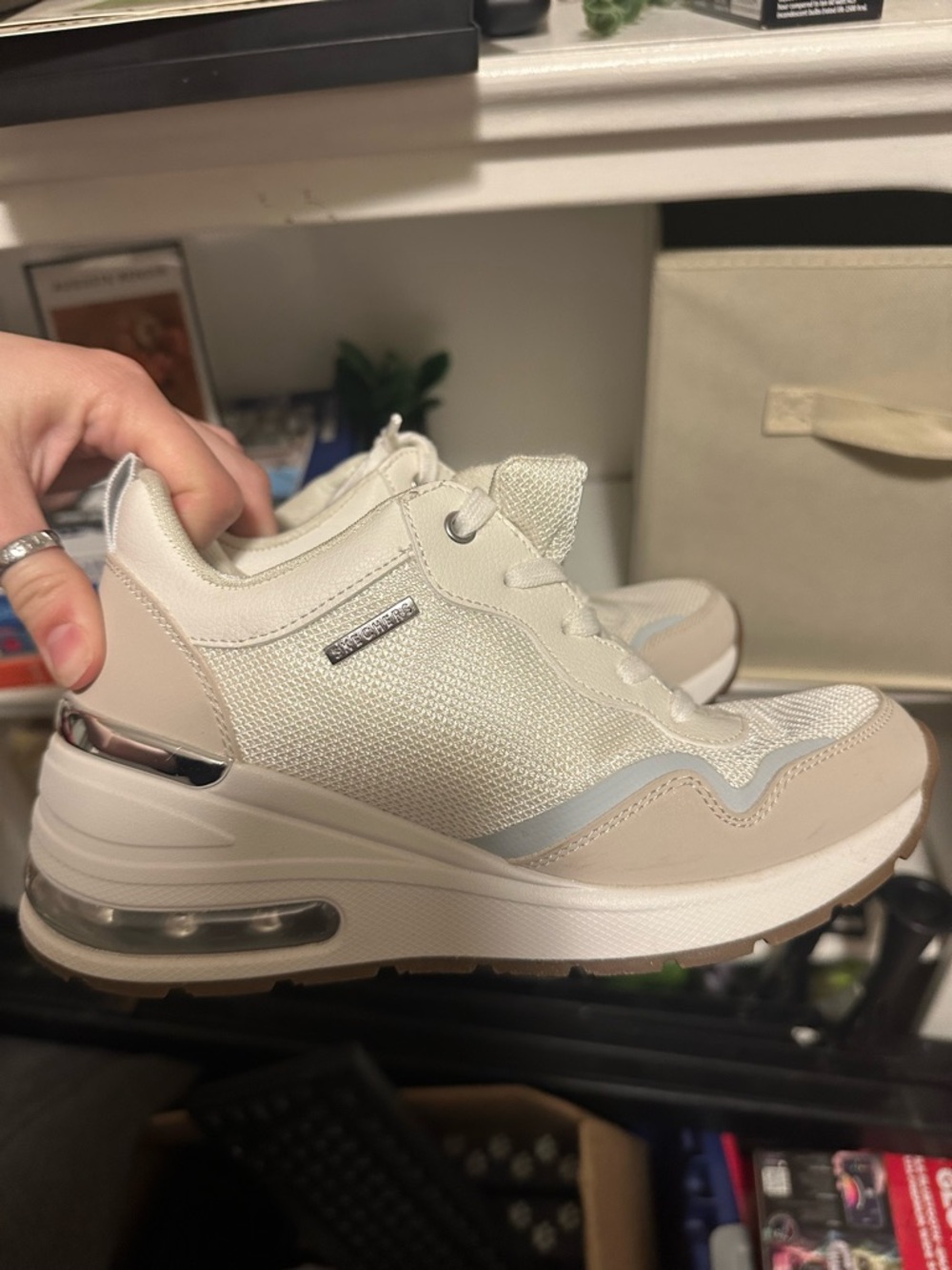 Skechers Women's Neutral Beige and White Air-Cushioned Fashion Sneaker